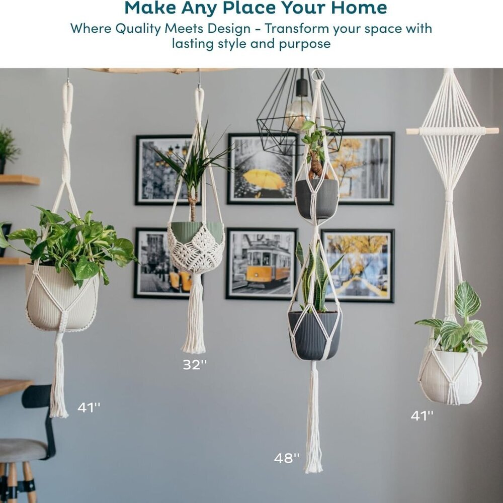 4 Pack Macrame Plant Hanger - Hanging Planters for Indoor Plants, Boho Plant Hol - Picture 7 of 8